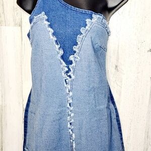 Stylish Denim Dress with Frayed Details